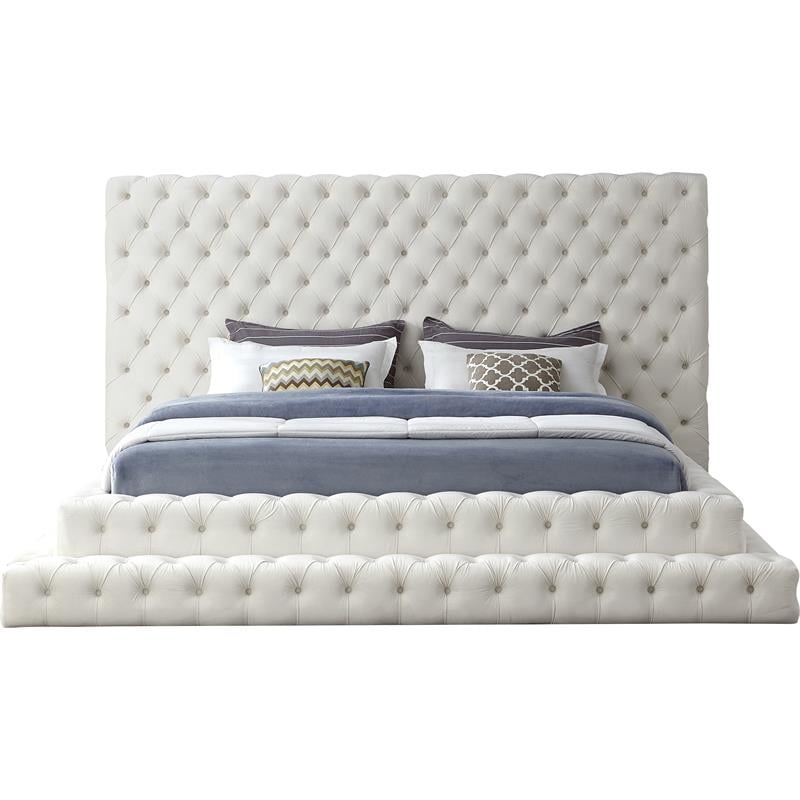 Meridian Furniture Revel Cream Velvet King Bed ...