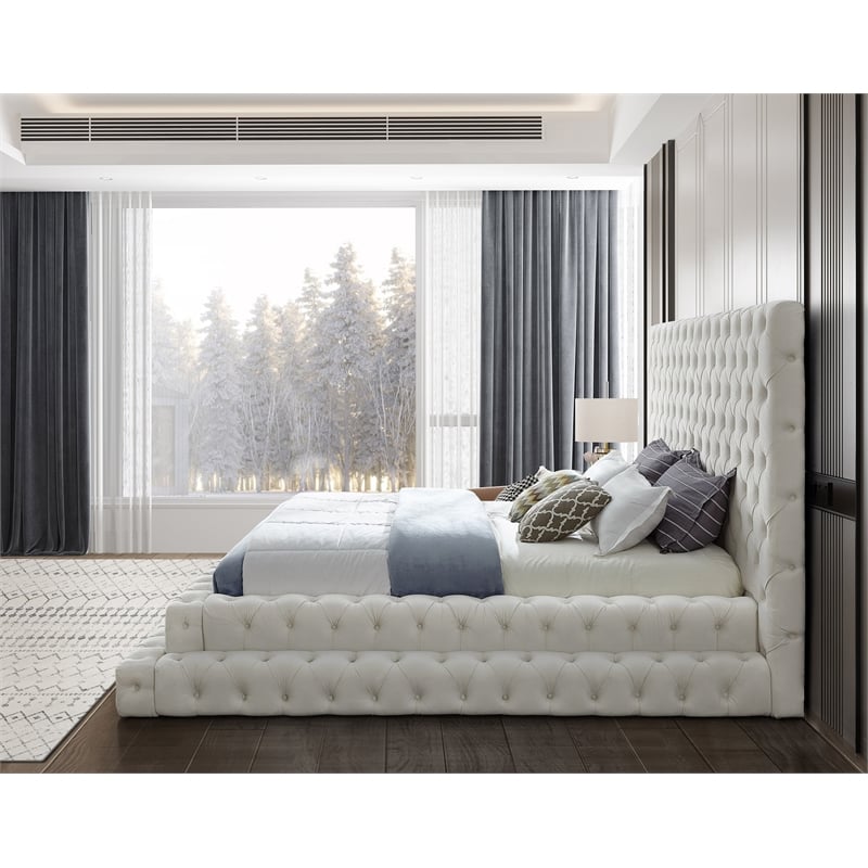 Meridian Furniture Revel Cream Velvet King Bed