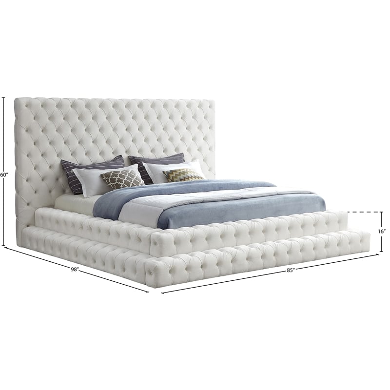 Meridian Furniture Revel Cream Velvet Queen Bed