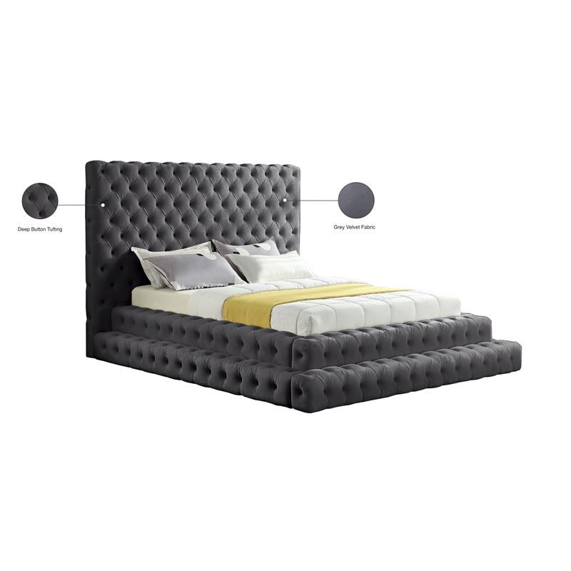 Meridian Furniture Revel Grey Velvet Queen Bed
