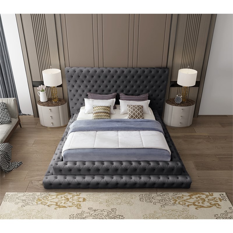 Meridian Furniture Revel Grey Velvet Queen Bed