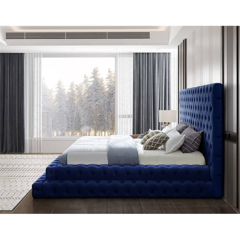 Meridian Furniture Revel Navy Velvet King Bed