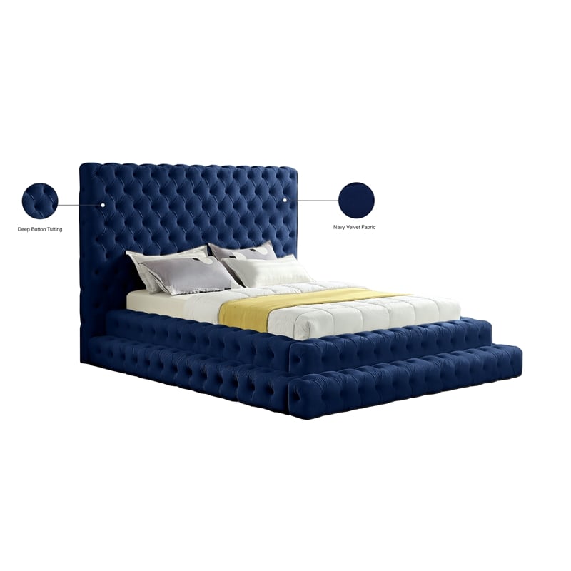 Meridian Furniture Revel Navy Velvet Queen Bed