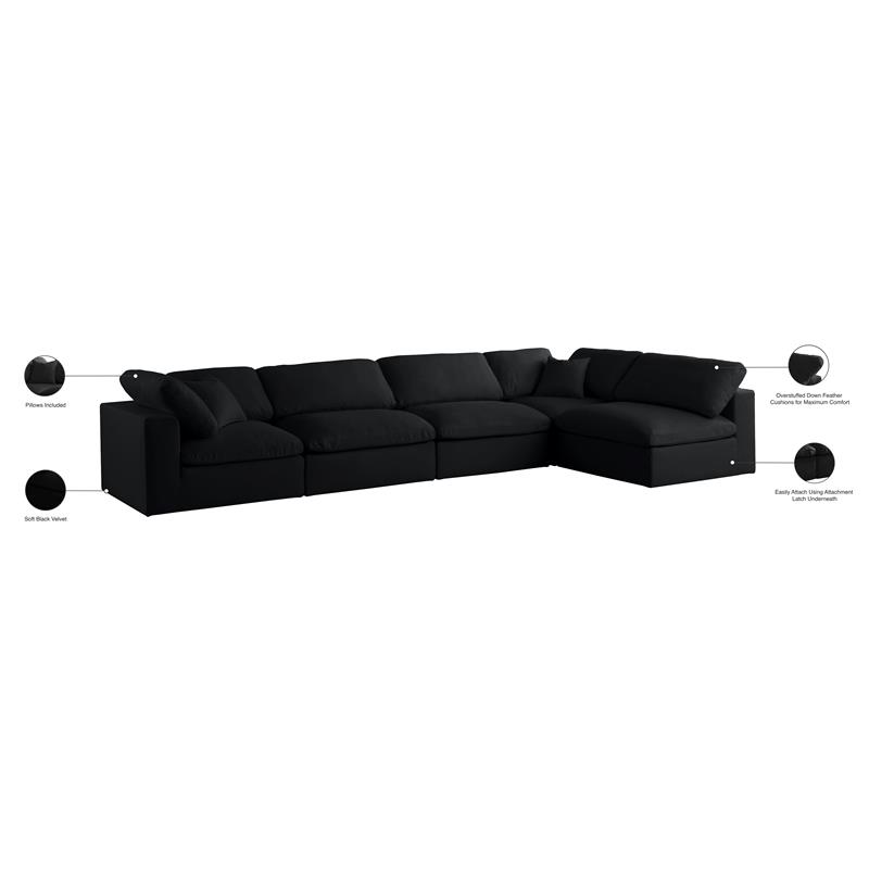 Meridian Furniture Plush Black Velvet Standard Modular Sectional