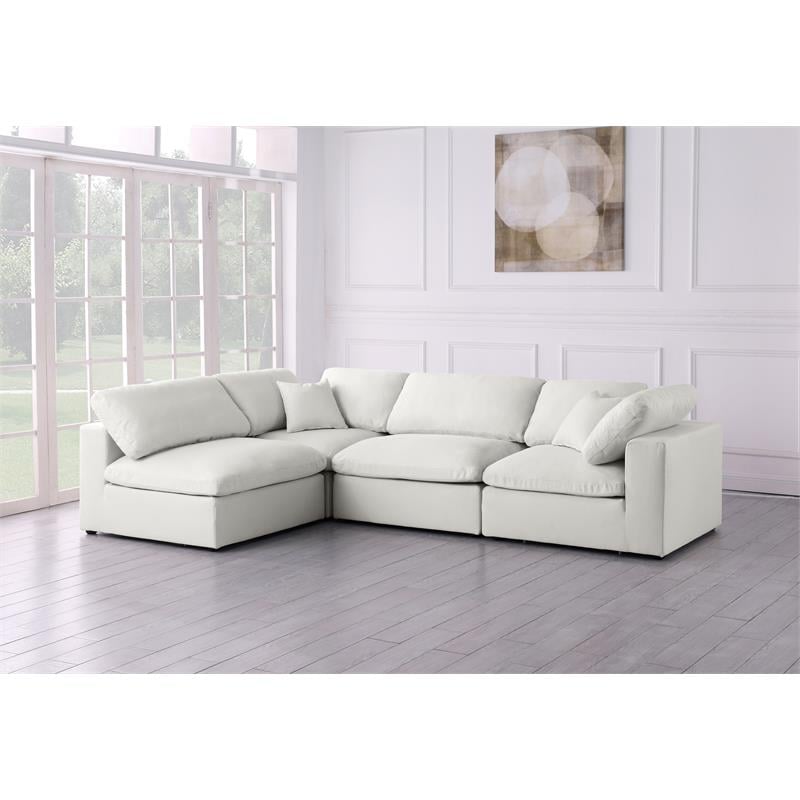 Meridian Furniture Plush Velvet Standard Modular Sectional w/Pillows in Cream