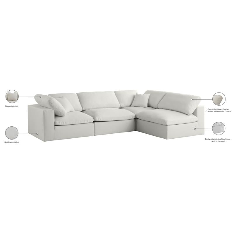 Meridian Furniture Plush Velvet Standard Modular Sectional w/Pillows in Cream