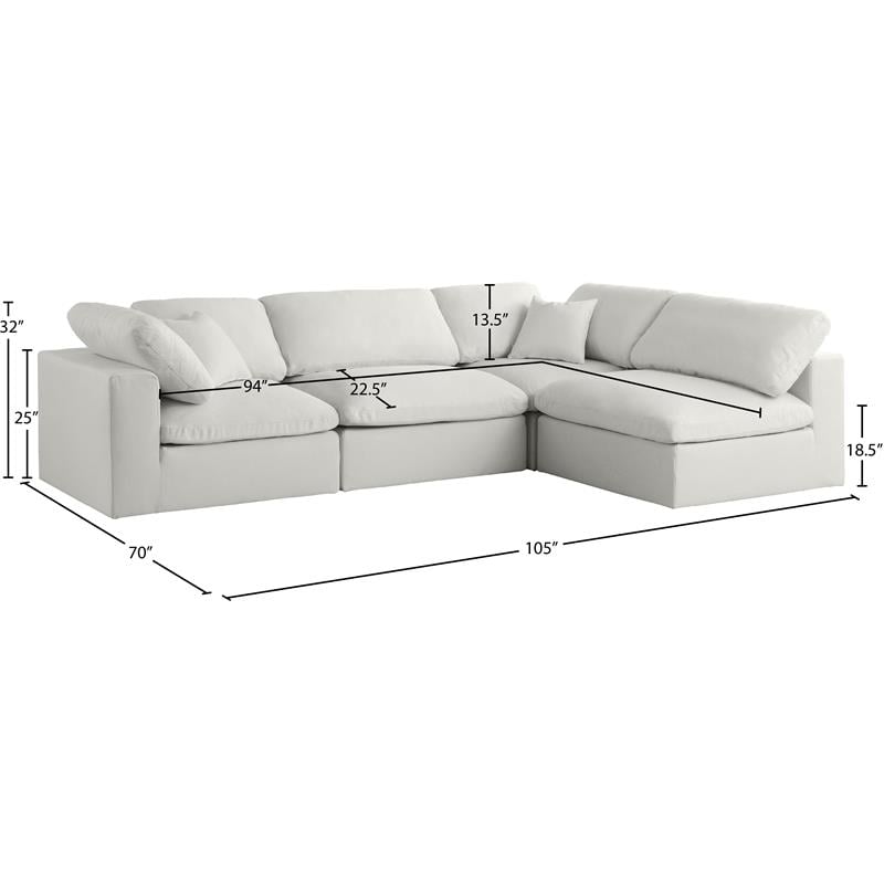 Meridian Furniture Plush Velvet Standard Modular Sectional w/Pillows in Cream