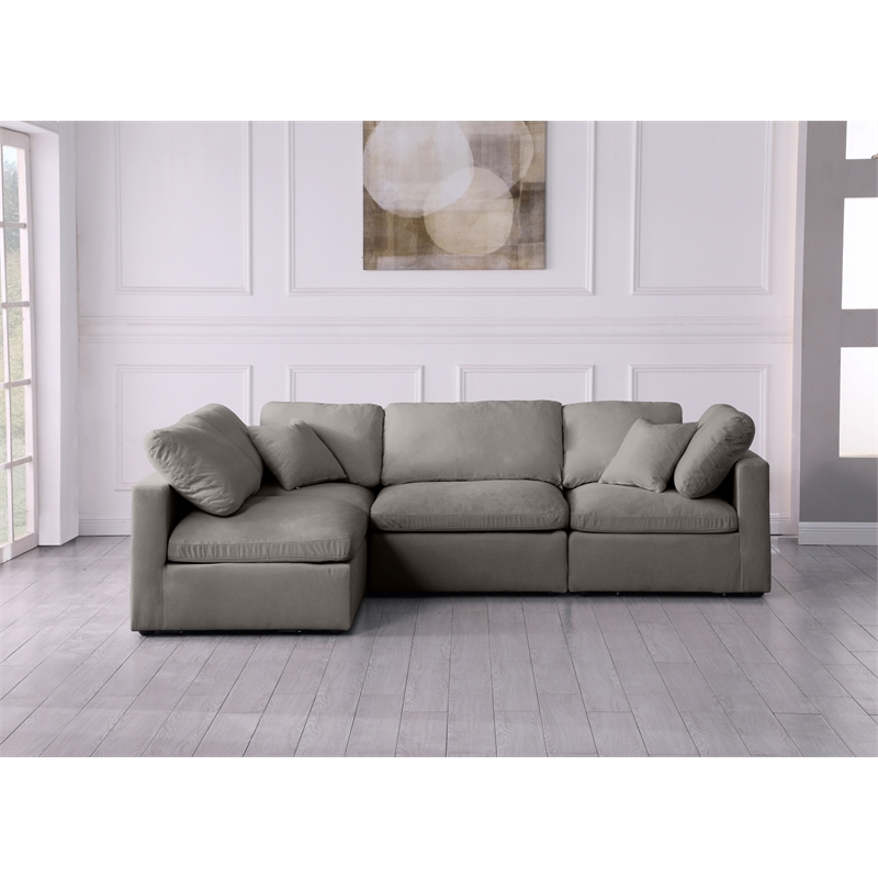 Meridian Furniture Plush Grey Velvet Standard Modular Sectional