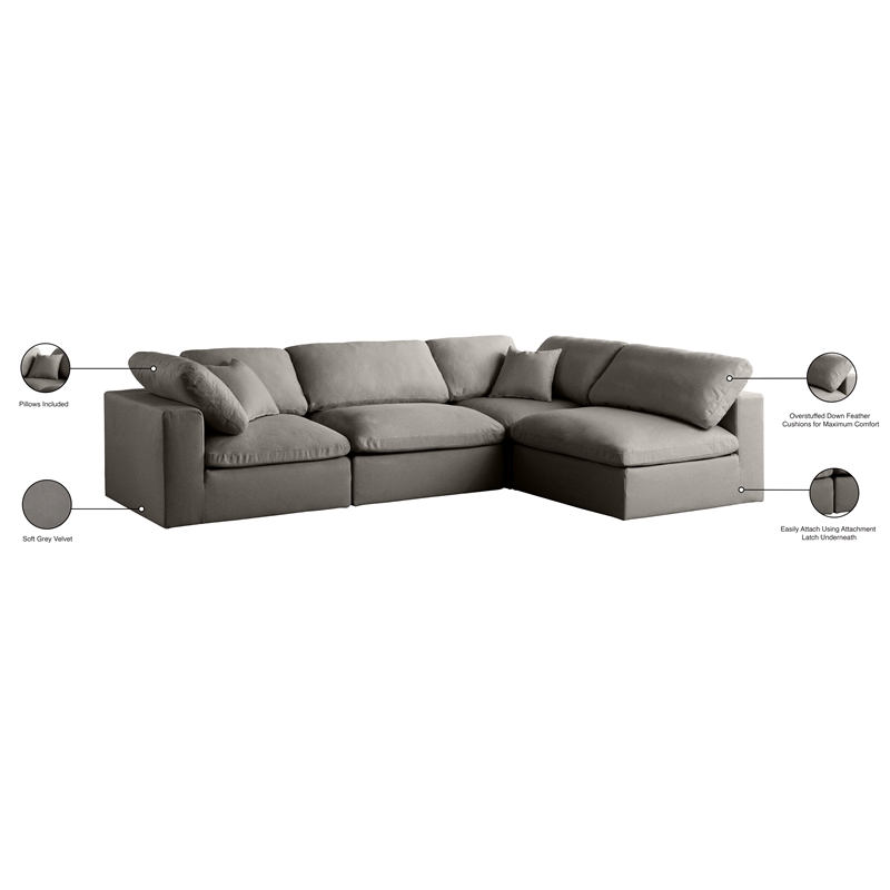 Meridian Furniture Plush Grey Velvet Standard Modular Sectional