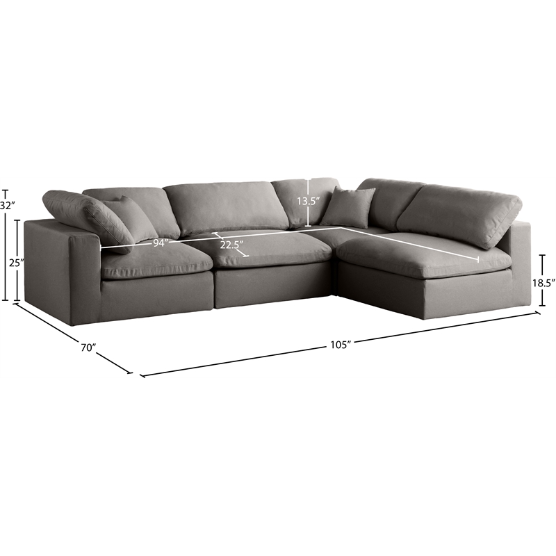 Meridian Furniture Plush Grey Velvet Standard Modular Sectional