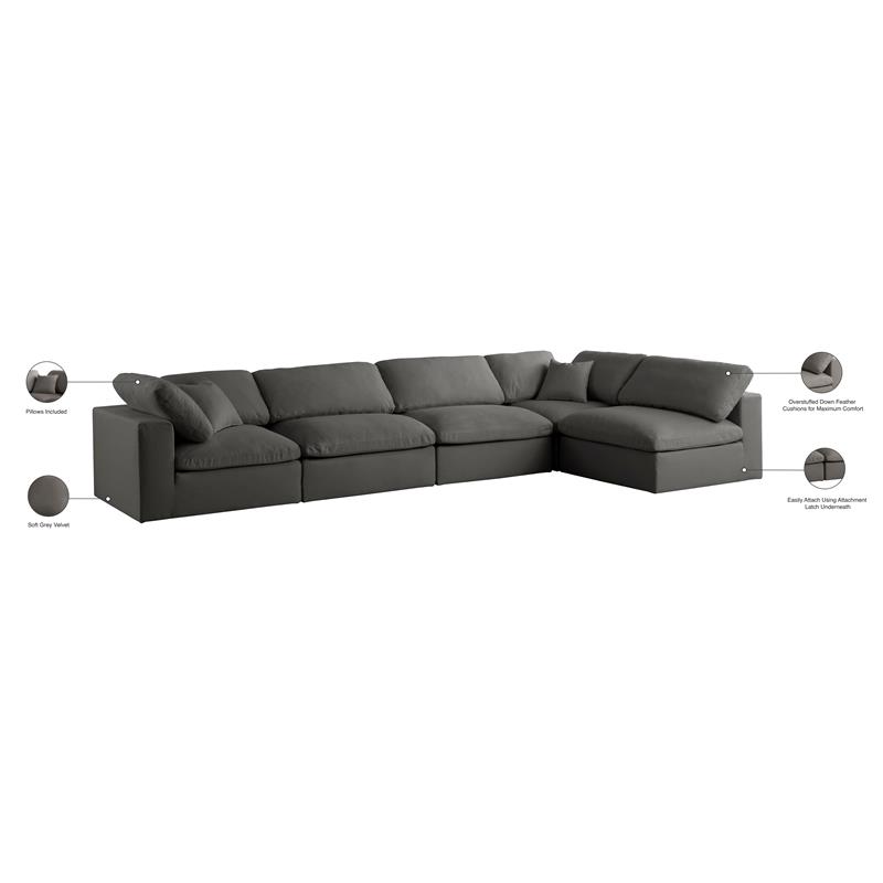 Meridian Furniture Plush Grey Velvet Standard Modular Sectional