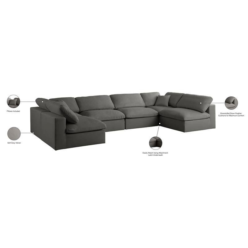 Meridian Furniture Plush Grey Velvet Standard Modular Sectional