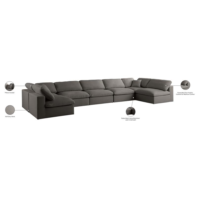 Meridian Furniture Plush Grey Velvet Standard Modular Sectional