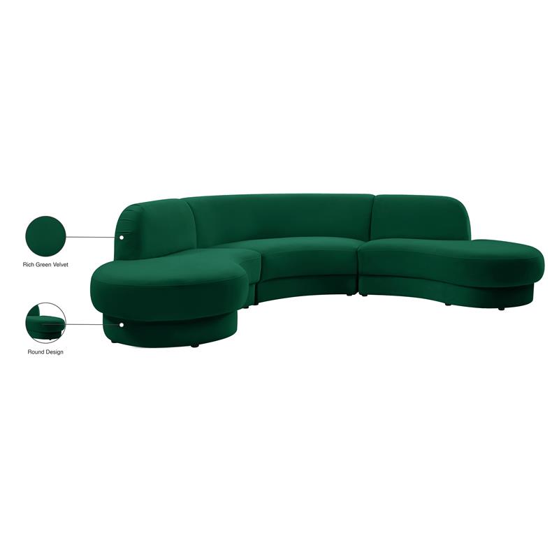 Meridian Furniture Rosa Green Velvet 3pc. Sectional