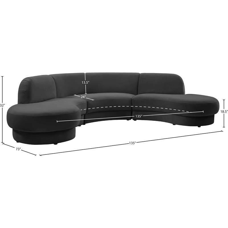 Meridian Furniture Rosa Velvet 3pc. Sectional
