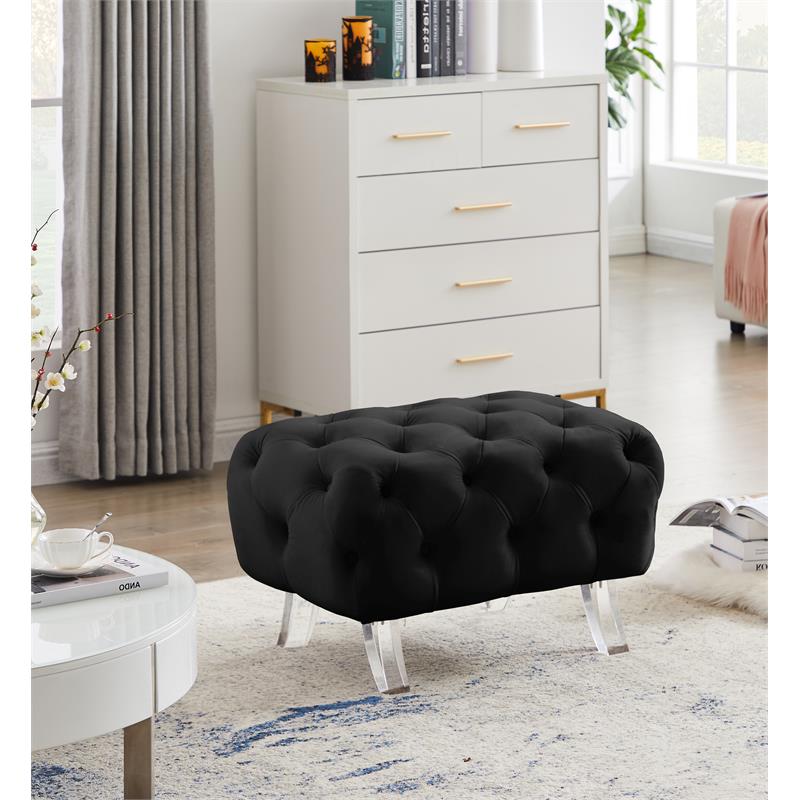 Meridian Furniture Crescent Black Velvet Ottoman