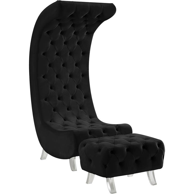 Meridian Furniture Crescent Black Velvet Ottoman