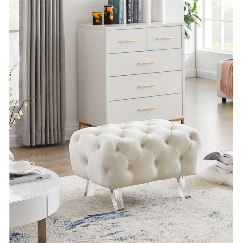Meridian Furniture Crescent Cream Velvet Ottoman