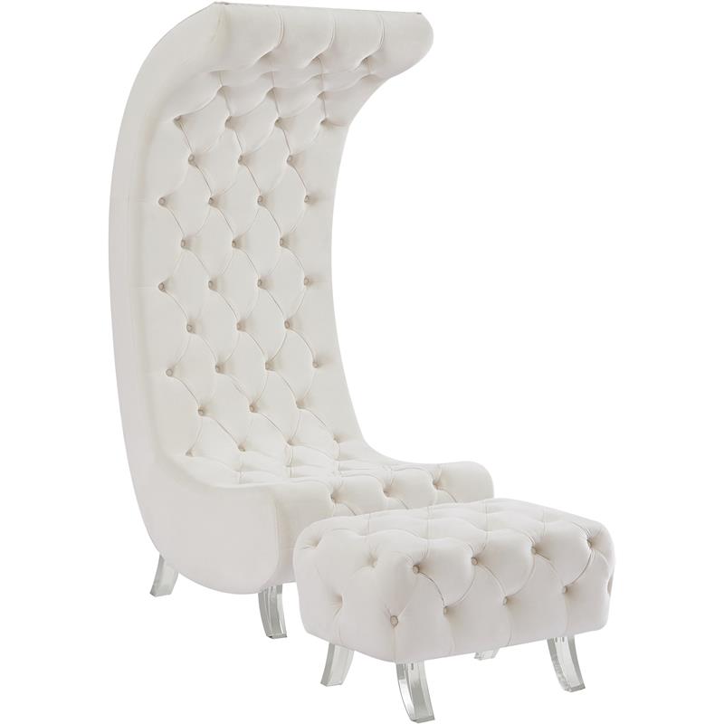 Meridian Furniture Crescent Cream Velvet Ottoman