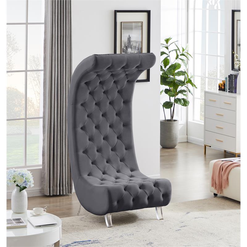 Meridian Furniture Crescent Grey Velvet Accent Chair