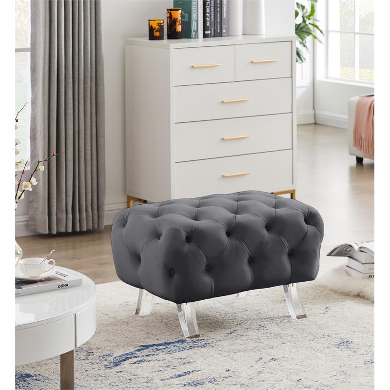 Meridian Furniture Crescent Grey Velvet Ottoman