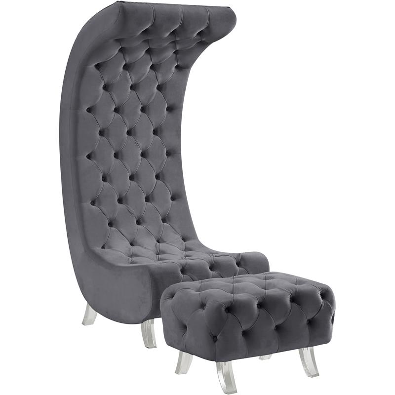 Meridian Furniture Crescent Grey Velvet Ottoman