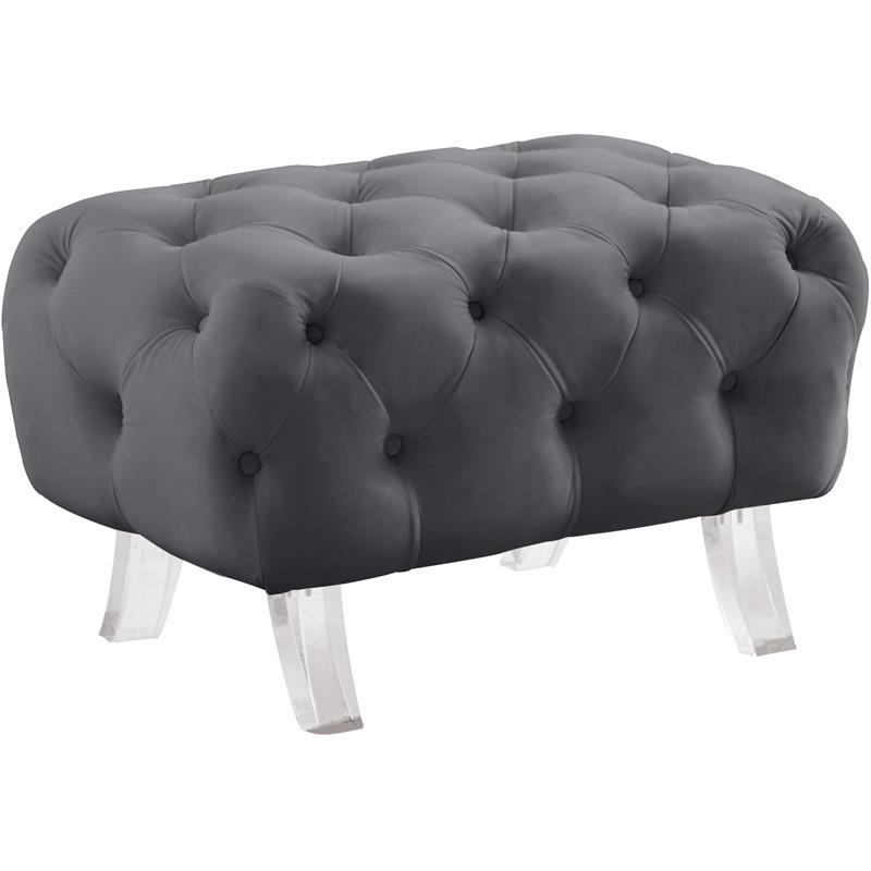 Meridian Furniture Crescent Grey Velvet Ottoman