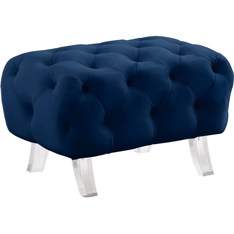 Meridian Furniture Crescent Navy Velvet Ottoman