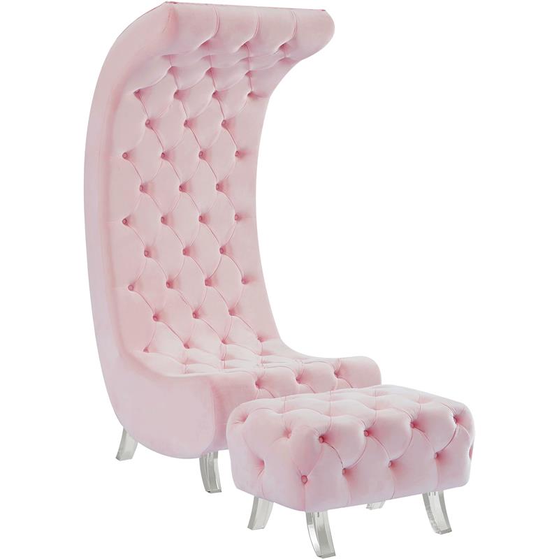 Meridian Furniture Crescent Pink Velvet Accent Chair