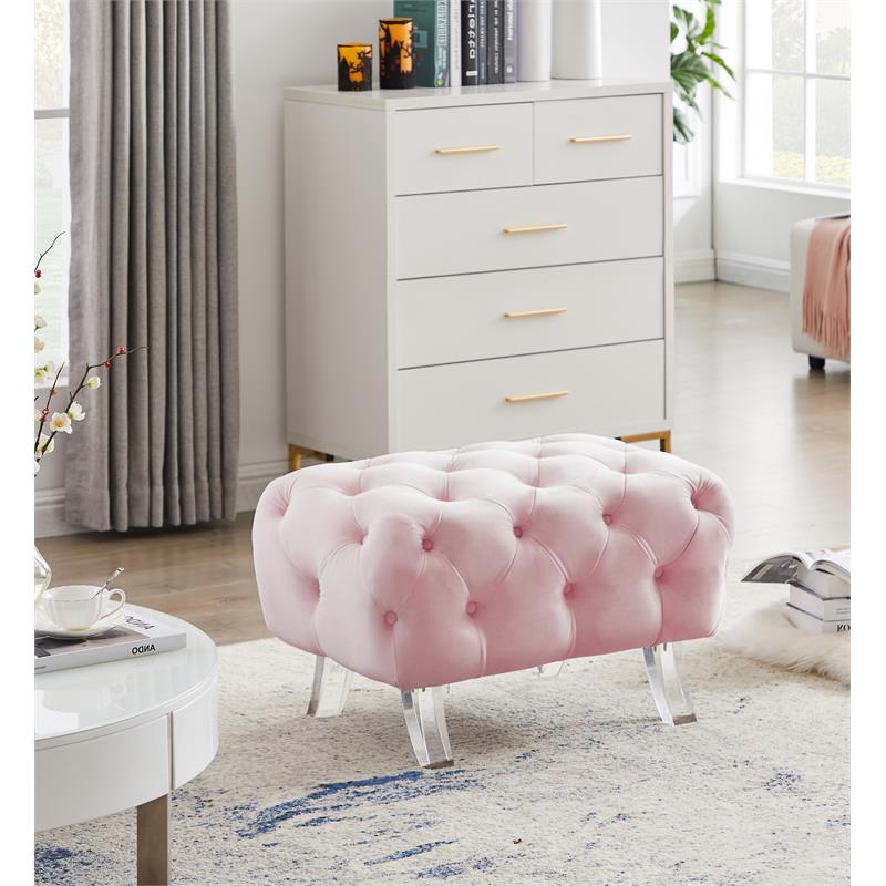 Meridian Furniture Crescent Pink Velvet Ottoman
