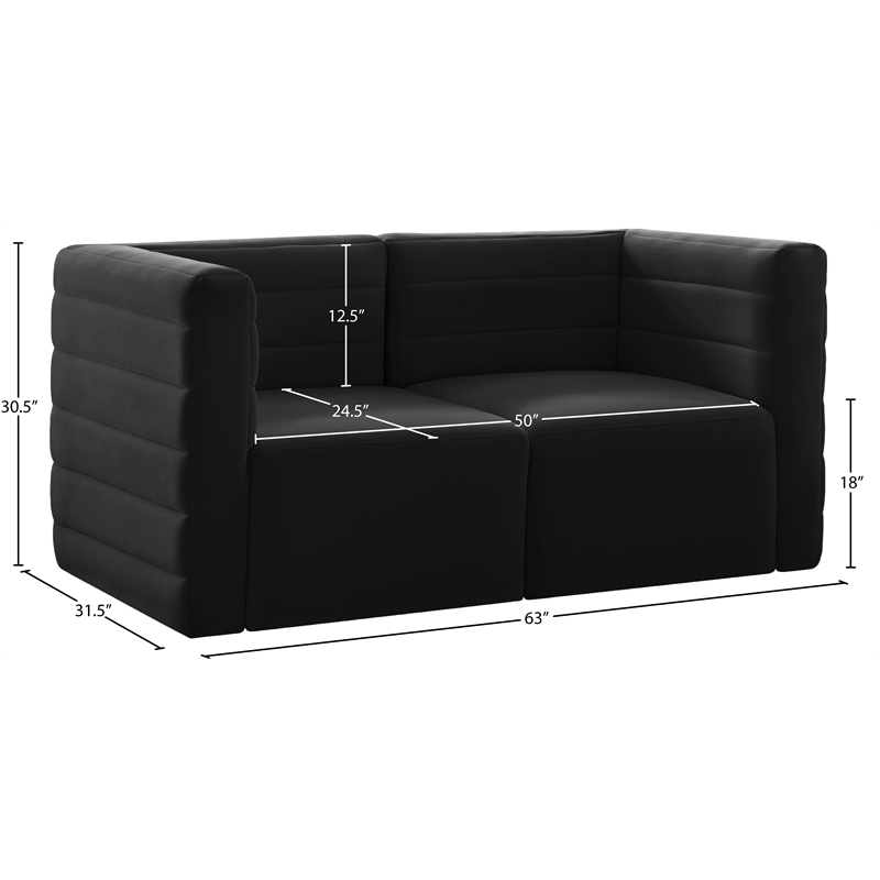 meridian furniture quincy black velvet modular sofa