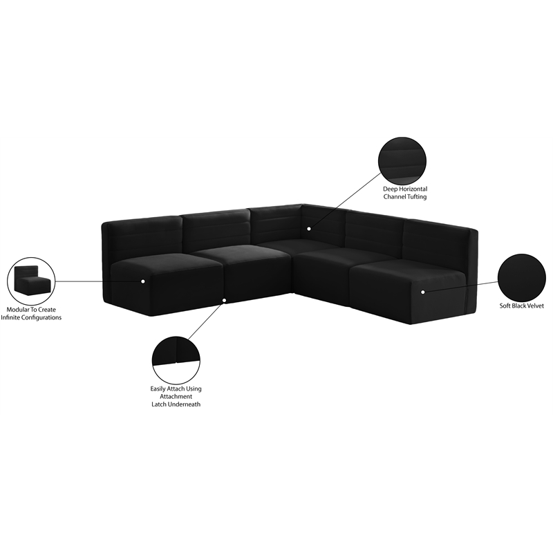Meridian Furniture Quincy Black Velvet Modular Sectional