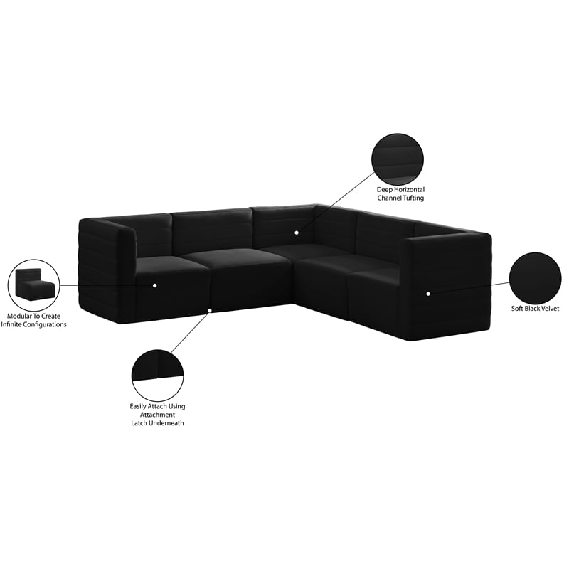 Meridian Furniture Quincy Black Velvet Modular Sectional