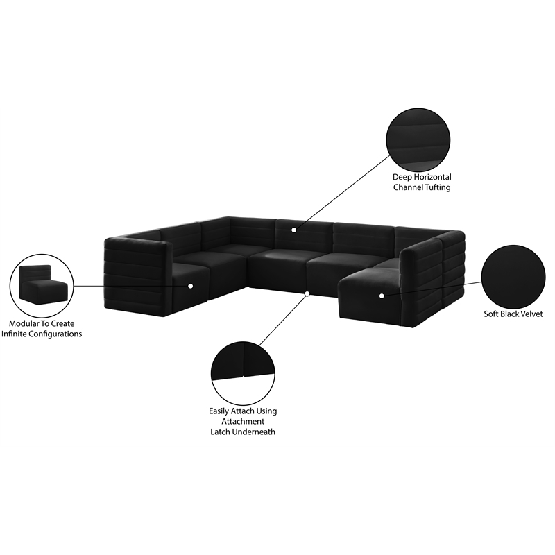 Meridian Furniture Quincy Black Velvet Modular Sectional