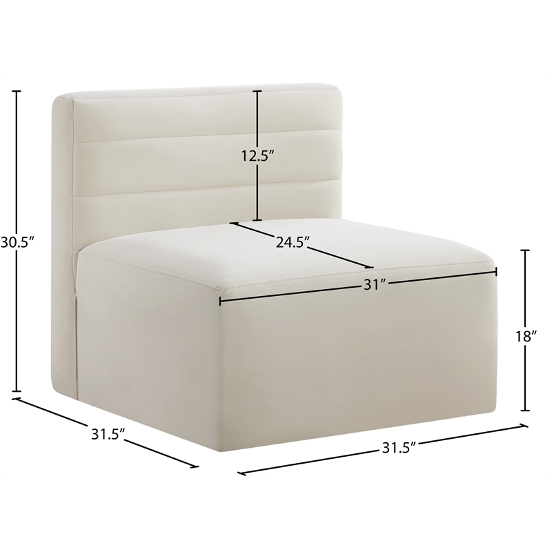 Meridian Furniture Quincy Cream Velvet Modular Armless Chair