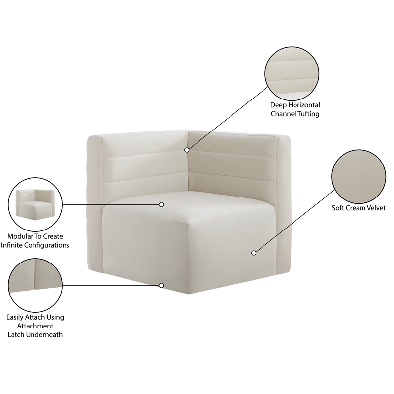 Meridian Furniture Quincy Cream Velvet Modular Corner Chair