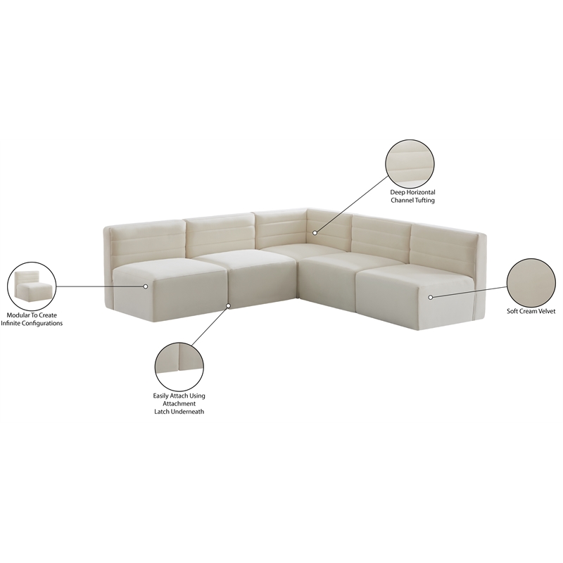 Meridian Furniture Quincy Cream Velvet Modular Sectional