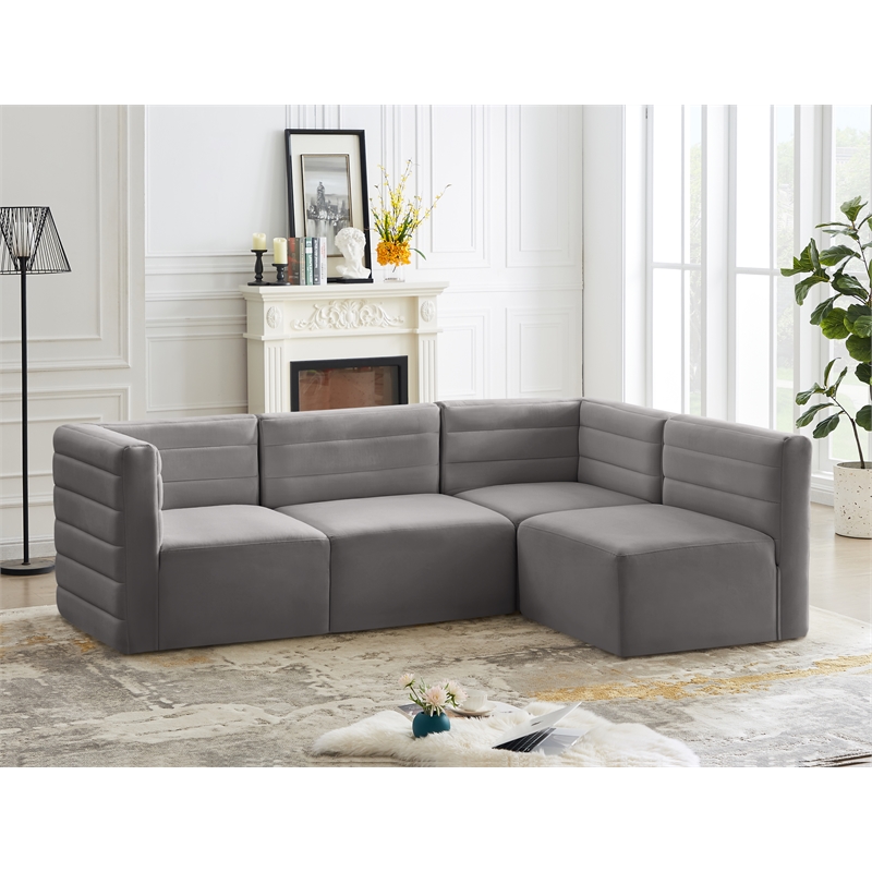 Meridian Furniture Quincy Grey Velvet Modular Sectional