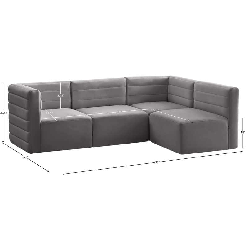 Meridian Furniture Quincy Grey Velvet Modular Sectional