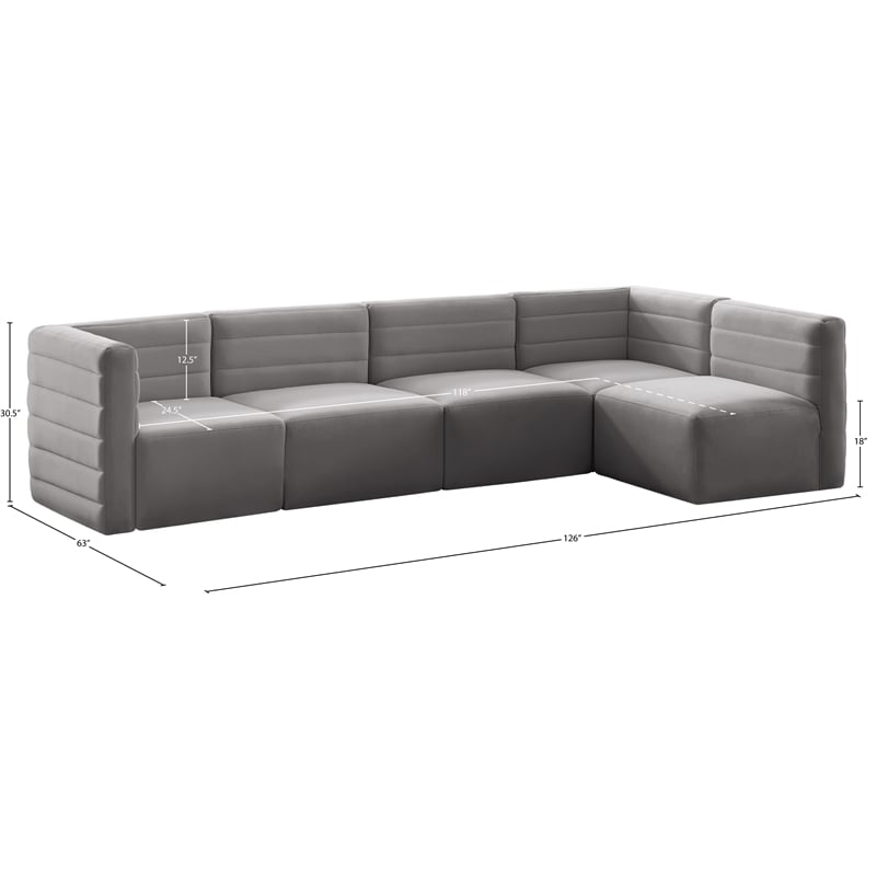 Meridian Furniture Quincy Grey Velvet Modular Sectional