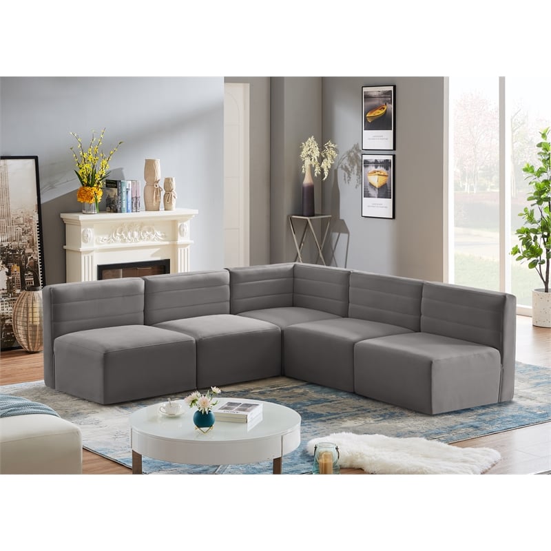 Meridian Furniture Quincy Grey Velvet Modular Sectional
