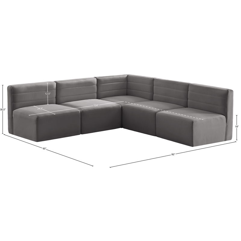 Meridian Furniture Quincy Grey Velvet Modular Sectional