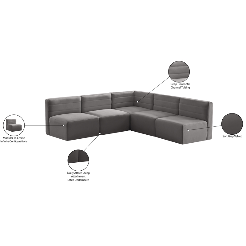 Meridian Furniture Quincy Grey Velvet Modular Sectional