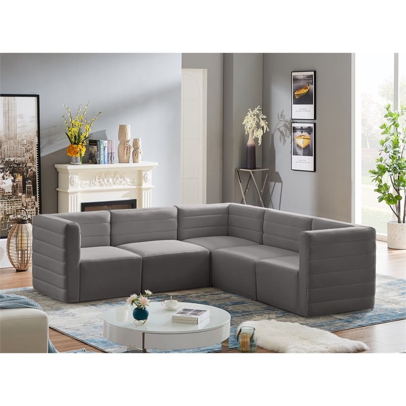 Meridian Furniture Quincy Grey Velvet Modular Sectional