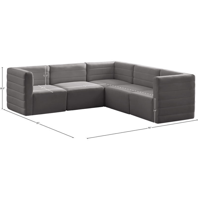 Meridian Furniture Quincy Grey Velvet Modular Sectional