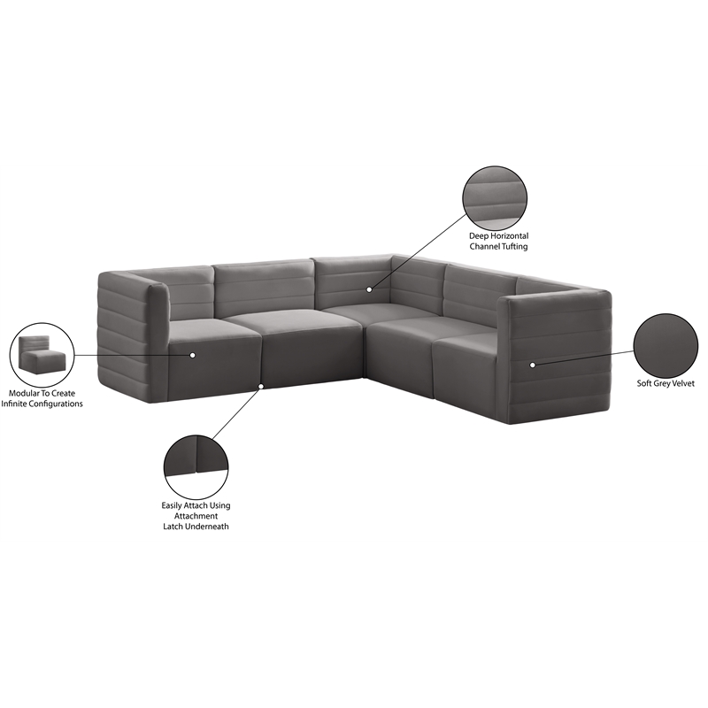 Meridian Furniture Quincy Grey Velvet Modular Sectional