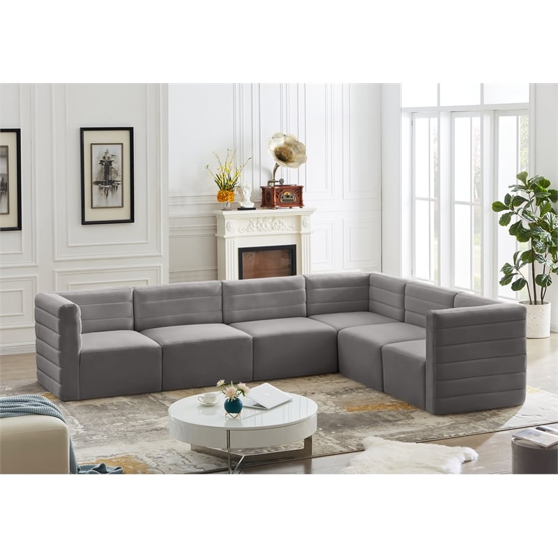 Meridian Furniture Quincy Grey Velvet Modular Sectional
