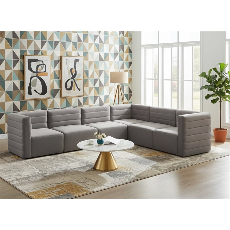 Meridian Furniture Quincy Grey Velvet Modular Sectional
