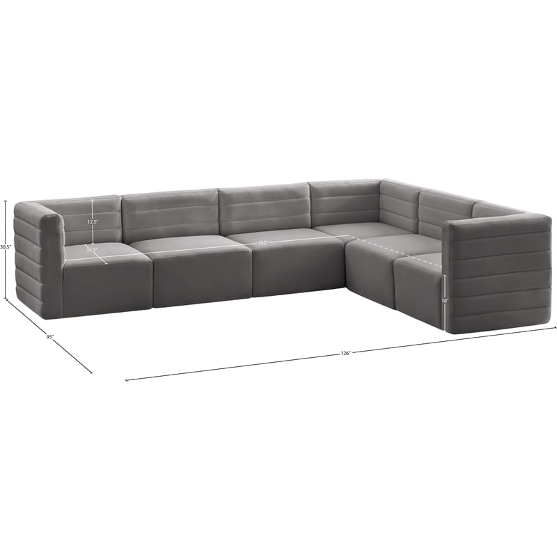Meridian Furniture Quincy Grey Velvet Modular Sectional