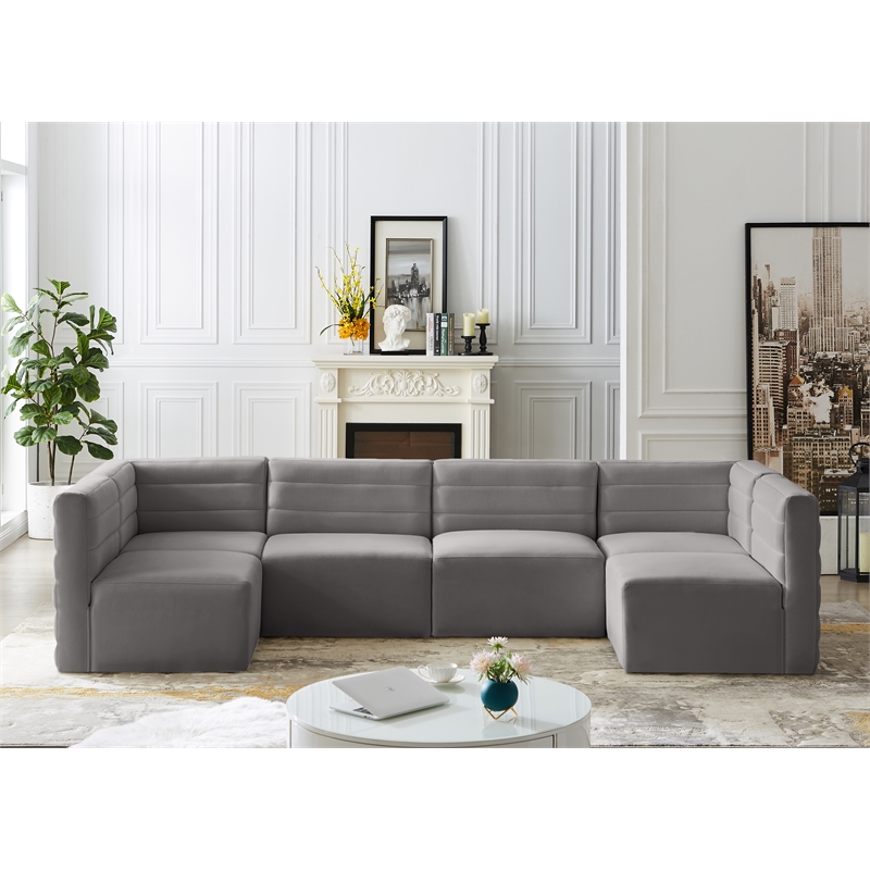 Meridian Furniture Quincy Grey Velvet Modular Sectional